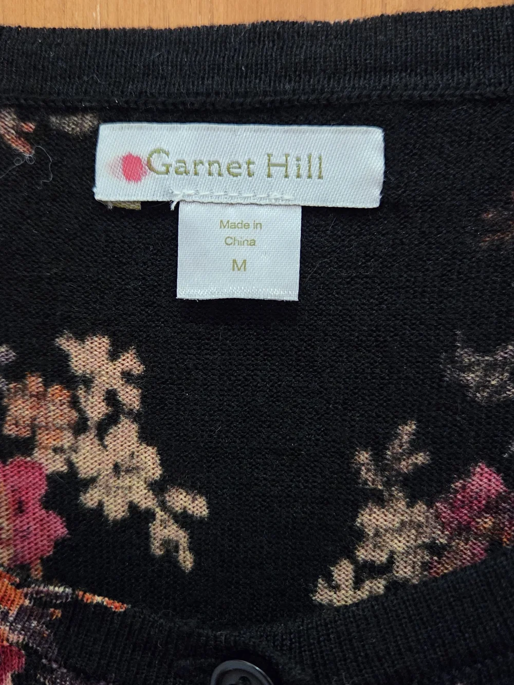 Garnet Hill Black Floral Button Cardigan with Beautiful Floral Print - Picture 2 of 6